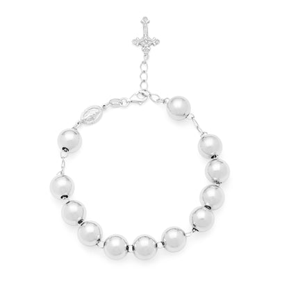 Mondo Cattolico Bracelet 21 - 24.5 cm (8.27 - 9.65 in) / 10 mm (0.39 in) Sterling Silver Rosary Bracelet with Big Beads