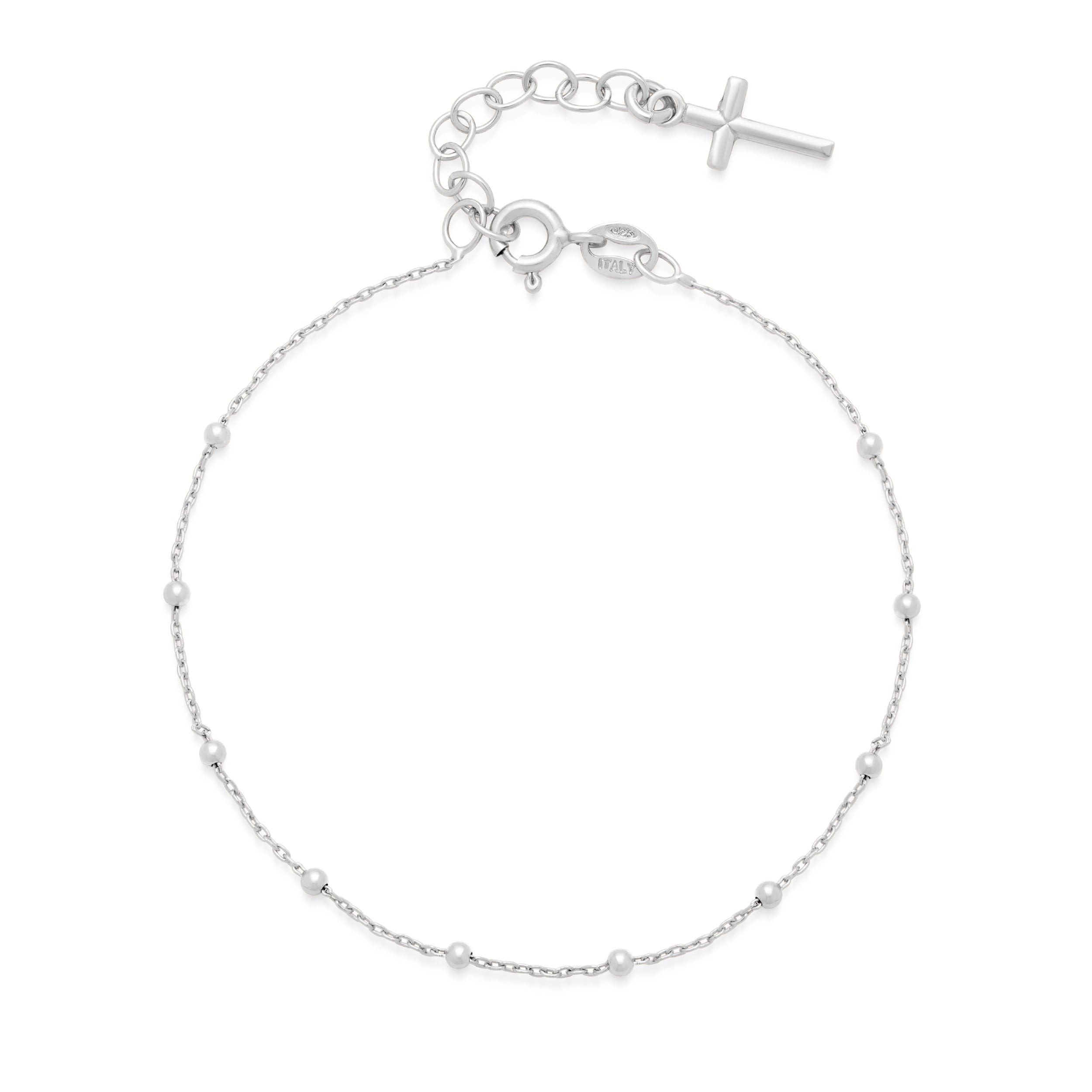 Sterling Silver Rosary Bracelet with Final Cross Pendant | MONDO CATTOLICO