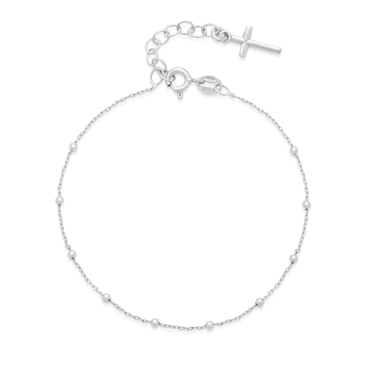 Mondo Cattolico Bracelet 16.5 - 19.5 cm (6.5 - 7.68 in) / 1.8 mm (0.07 in) Sterling Silver Rosary Bracelet with Final Cross Pendant