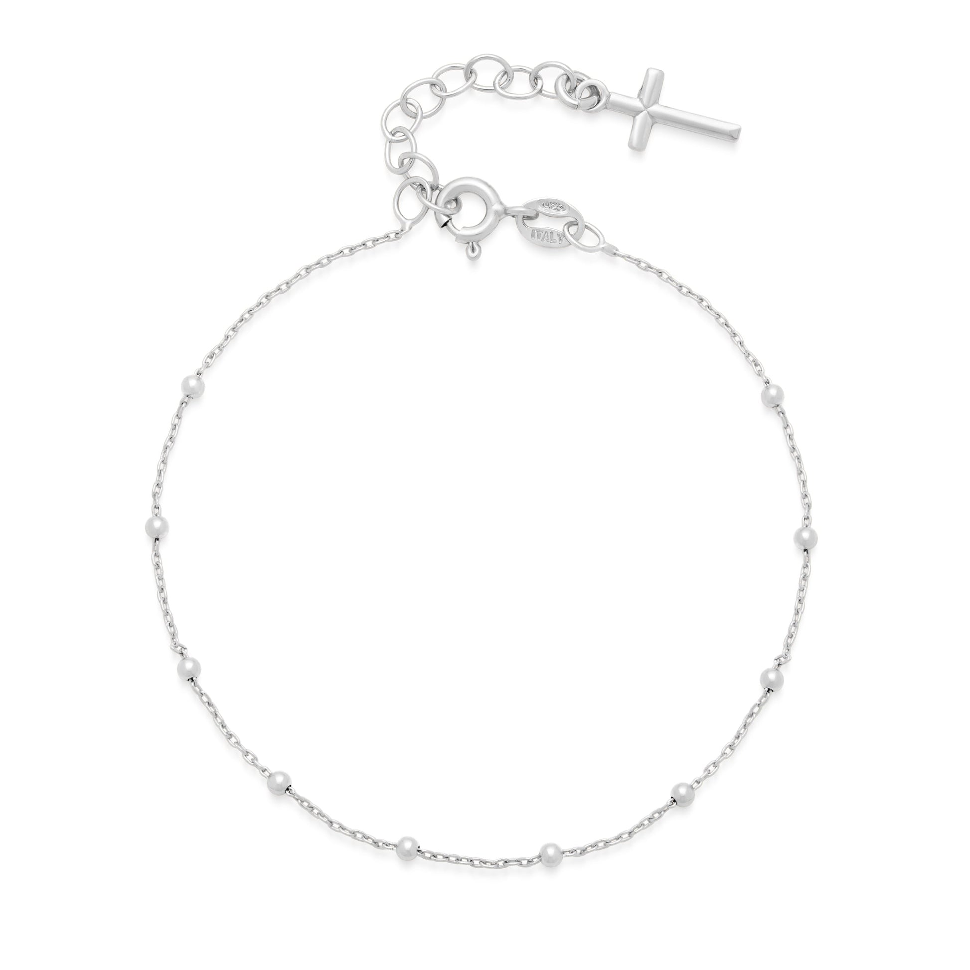 Mondo Cattolico Bracelet 16.5 - 19.5 cm (6.5 - 7.68 in) / 1.8 mm (0.07 in) Sterling Silver Rosary Bracelet with Final Cross Pendant