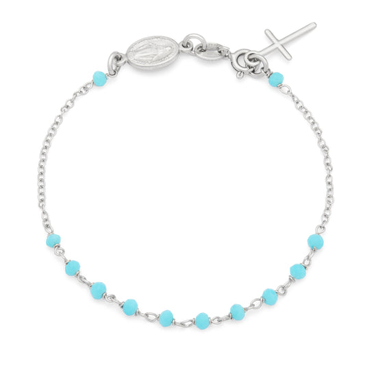 Mondo Cattolico Sterling Silver Rosary Bracelet with Light Blue Beads and the Miraculous Medal