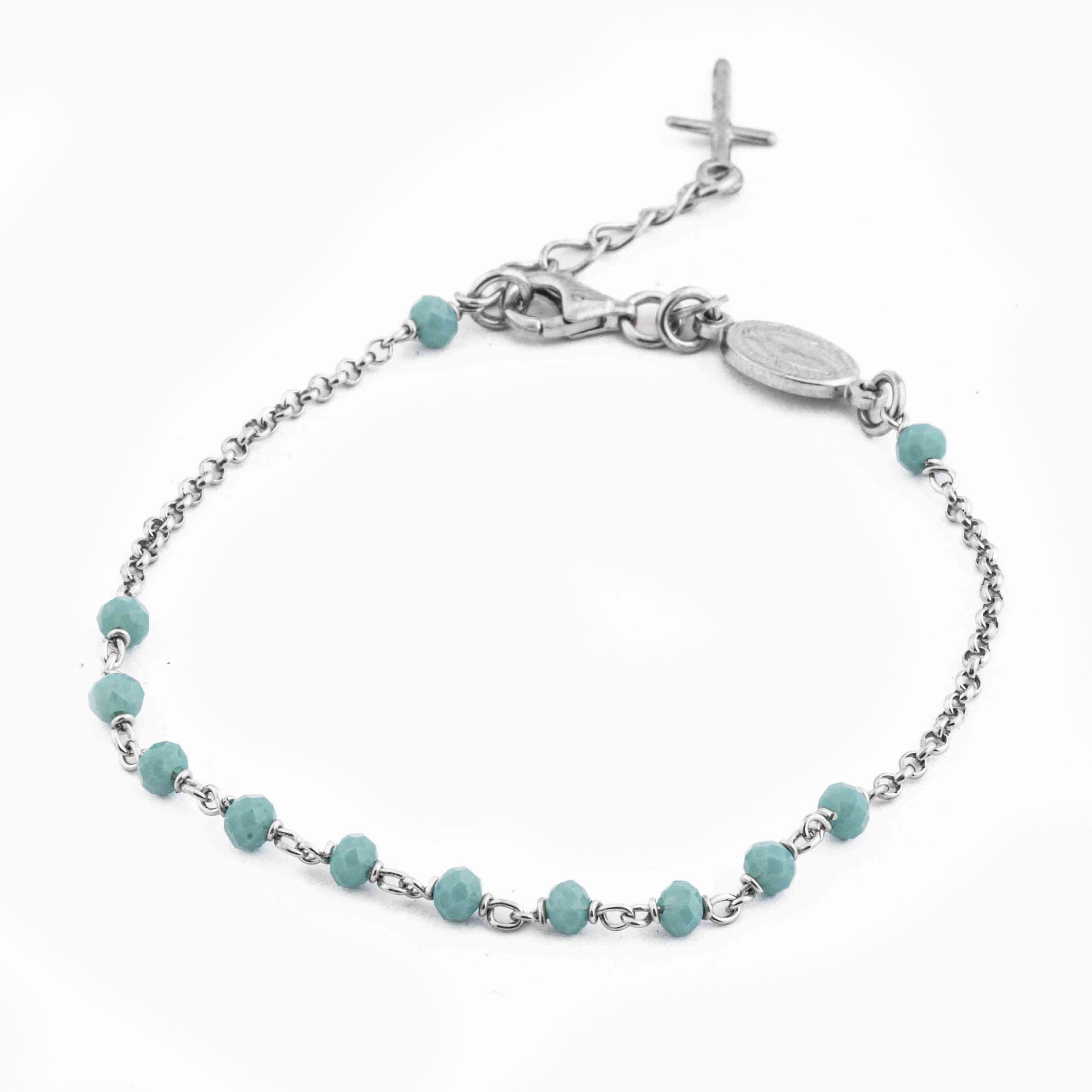 Sterling silver rosary bracelet aquamarine popular