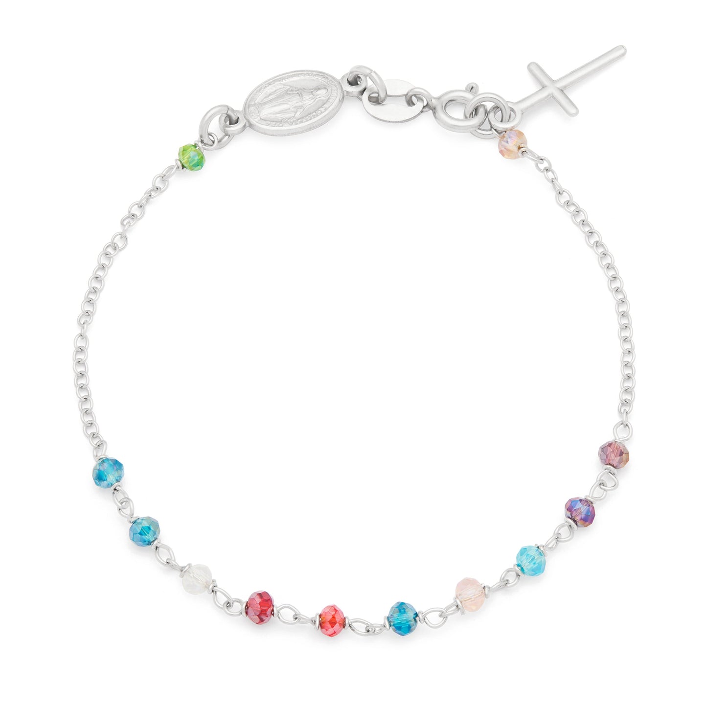 Mondo Cattolico Sterling Silver Rosary Bracelet with Multicolored Beads and the Miraculous Medal