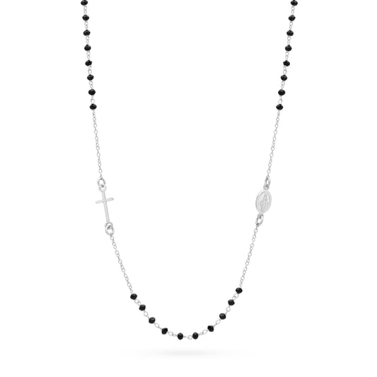 Mondo Cattolico Rosary 46 cm (18.11 in) / 3 mm (0.12 in) Sterling Silver Rosary Necklace with Black Beads