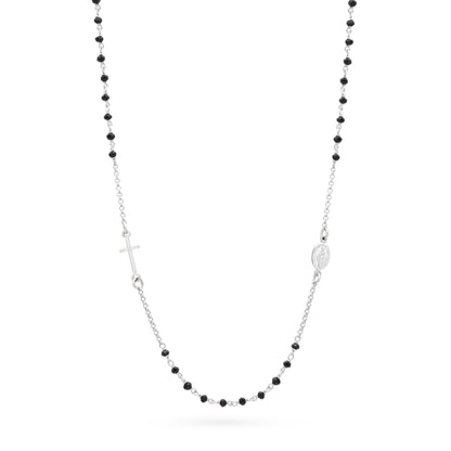 MONDO CATTOLICO ROMA Rosary 45 - 50 cm (17.72 - 19.69 in) / 3.5 mm (0.14 in) Sterling Silver Rosary Necklace with Black Beads Featuring the Miraculous Medal