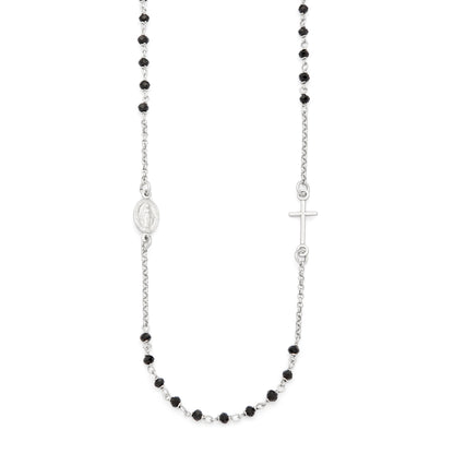 MONDO CATTOLICO ROMA Rosary 45 - 50 cm (17.72 - 19.69 in) / 3.5 mm (0.14 in) Sterling Silver Rosary Necklace with Black Beads Featuring the Miraculous Medal