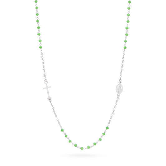 Mondo Cattolico Rosary 46 cm (18.11 in) / 3 mm (0.12 in) Sterling Silver Rosary Necklace with Green Beads