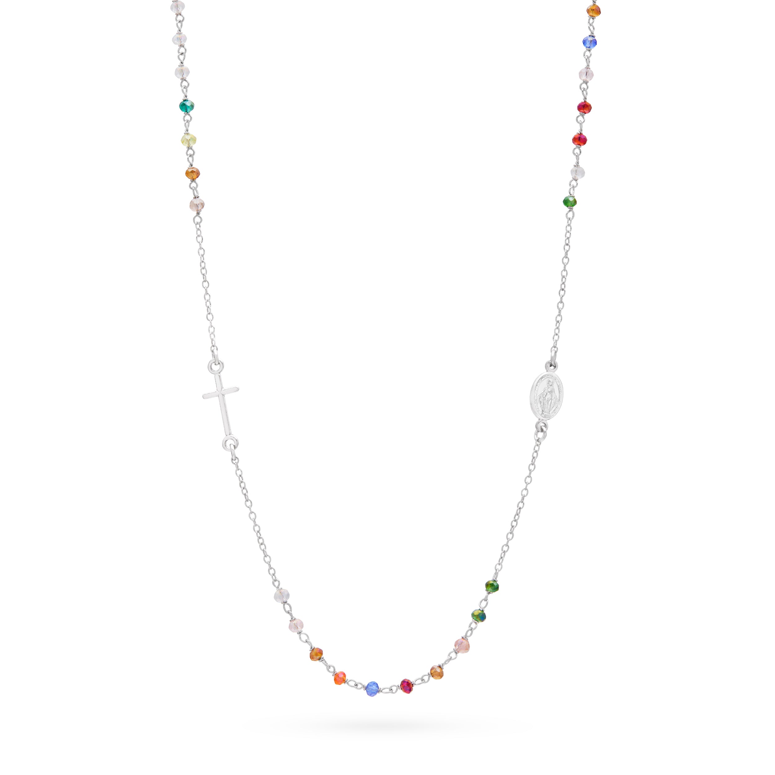 Sterling Silver Rosary Necklace with Multicolored Beads | MONDO CATTOLICO