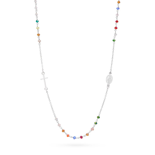 Mondo Cattolico Rosary 46 cm (18.11 in) / 3 mm (0.12 in) Sterling Silver Rosary Necklace with Multicolored Beads