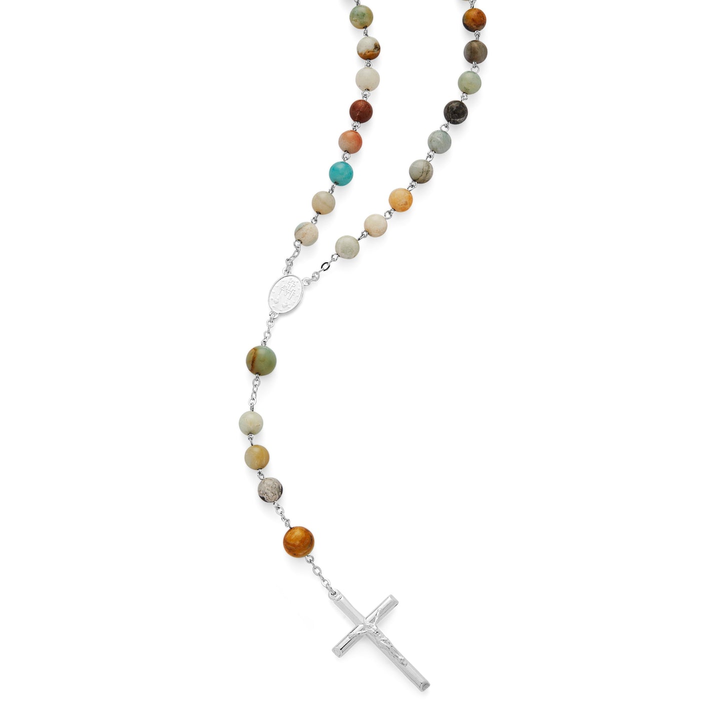 MONDO CATTOLICO ROMA Rosary 55 cm (21.65 in) / 75 cm (29.53 in) / 8 mm (0.31 in) Sterling Silver Rosary with Amazonite Beads