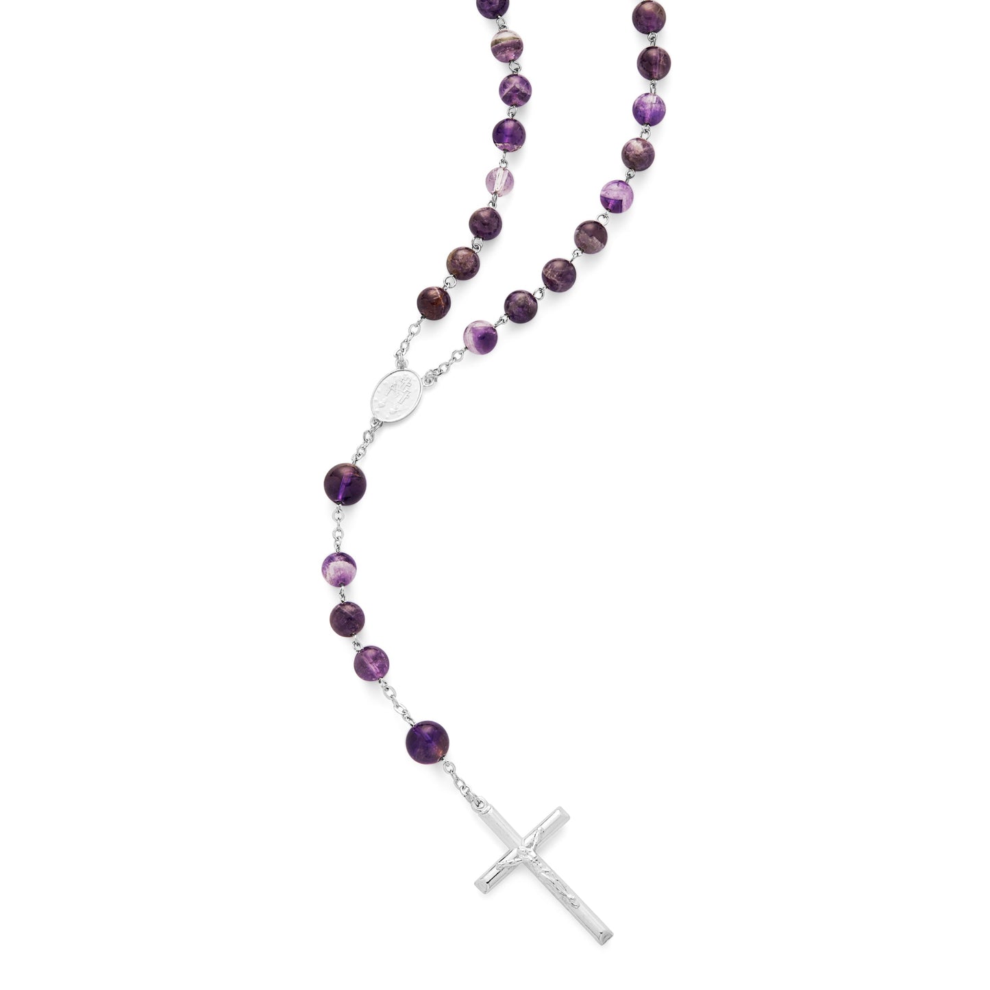 MONDO CATTOLICO ROMA Rosary 54 cm (21.26 in) / 75 cm (29.53 in) / 8 mm (0.31 in) Sterling Silver Rosary with Amethyst Beads