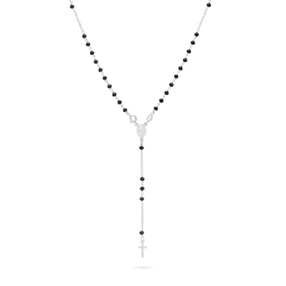 MONDO CATTOLICO ROMA Rosary 37 cm (14.57 in) / 52 cm (20.47 in) / 3 mm (0.12 in) Sterling Silver Rosary with Black Beads