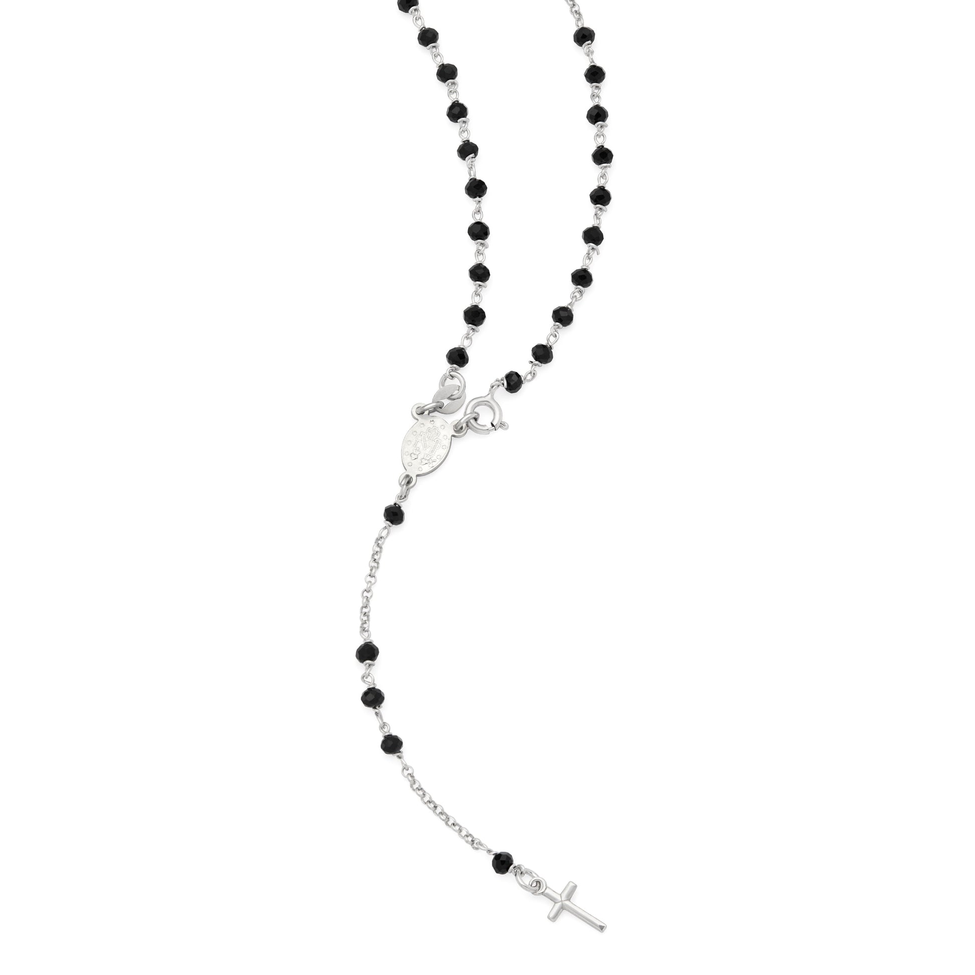 MONDO CATTOLICO ROMA Rosary 37 cm (14.57 in) / 52 cm (20.47 in) / 3 mm (0.12 in) Sterling Silver Rosary with Black Beads