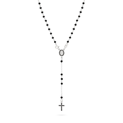 MONDO CATTOLICO ROMA Rosary 37 cm (14.57 in) / 53 cm (20.87 in) / 3 mm (0.12 in) Sterling Silver Rosary with Black Beads and Black Cubic Zirconia