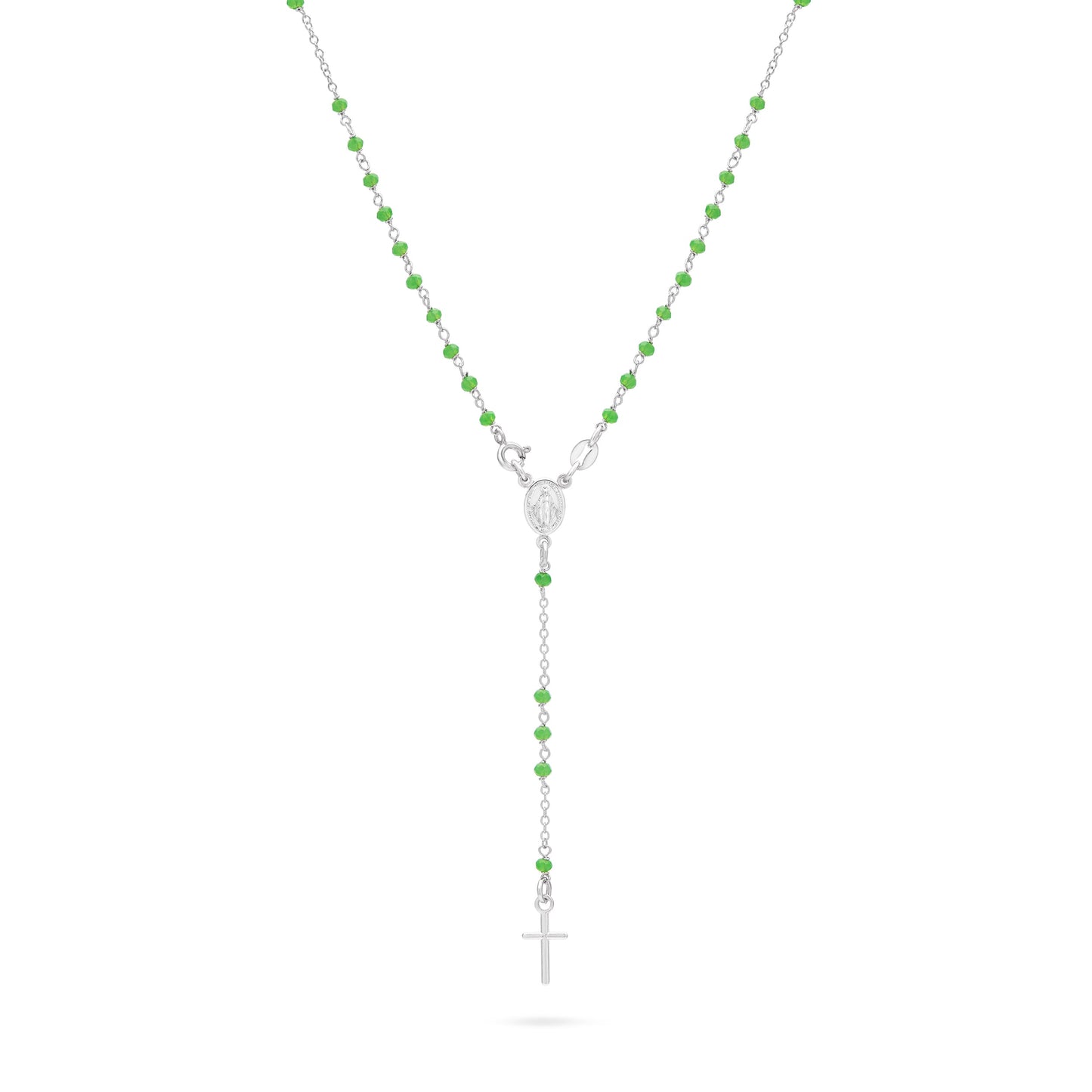 MONDO CATTOLICO ROMA Rosary 35 cm (13.78 in) / 50 cm (19.69 in) / 3 mm (0.12 in) Sterling Silver Rosary with Green Beads