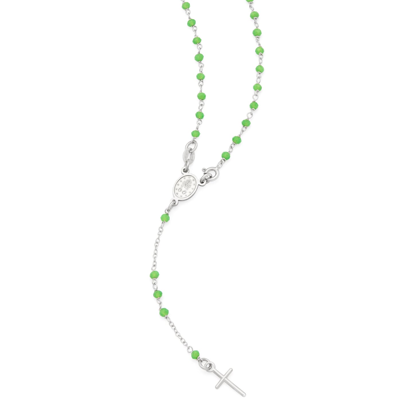 MONDO CATTOLICO ROMA Rosary 35 cm (13.78 in) / 50 cm (19.69 in) / 3 mm (0.12 in) Sterling Silver Rosary with Green Beads