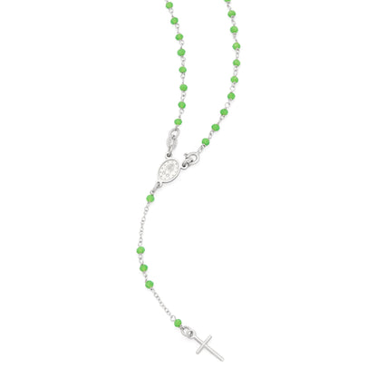 MONDO CATTOLICO ROMA Rosary 35 cm (13.78 in) / 50 cm (19.69 in) / 3 mm (0.12 in) Sterling Silver Rosary with Green Beads