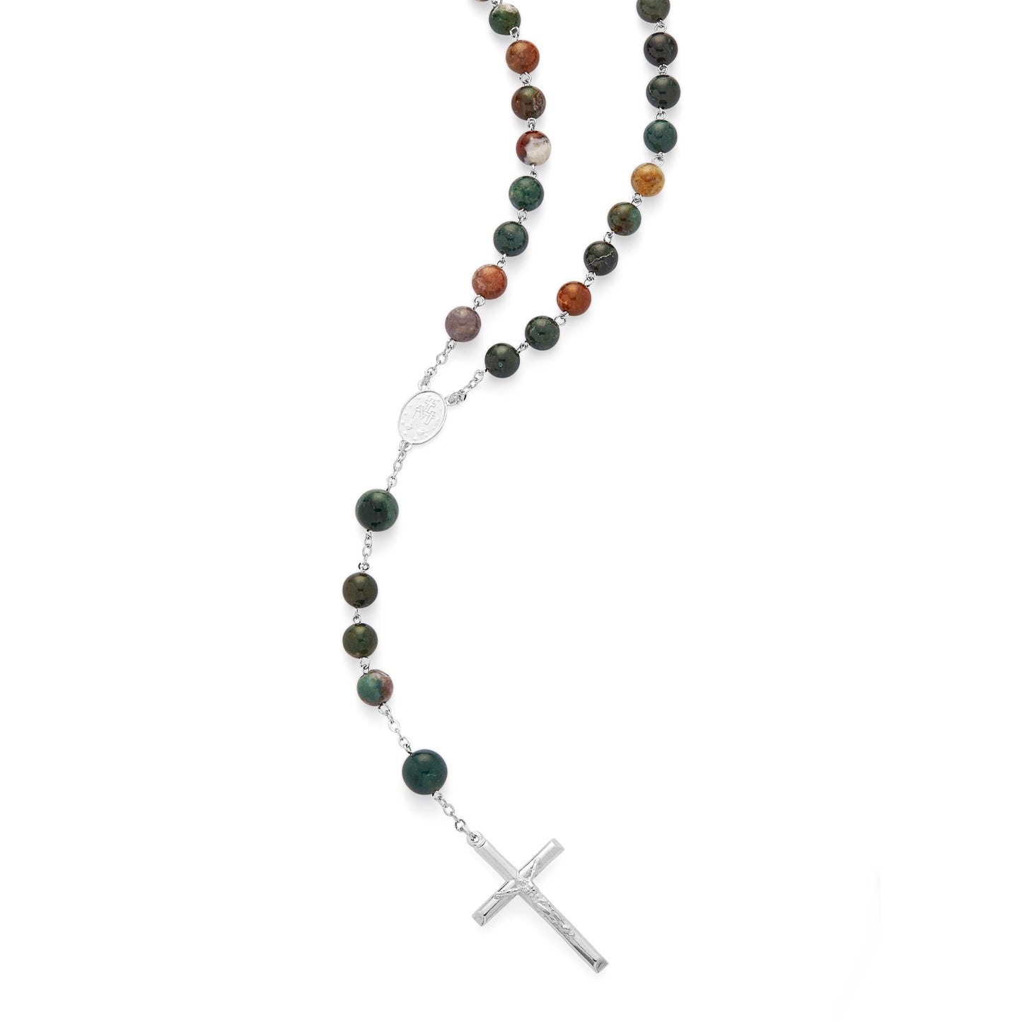 Mondo Cattolico Rosary 55 cm (21.65 in) / 75 cm (29.53 in) / 8 mm (0.31 in) Sterling Silver Rosary with Indian Agate Beads