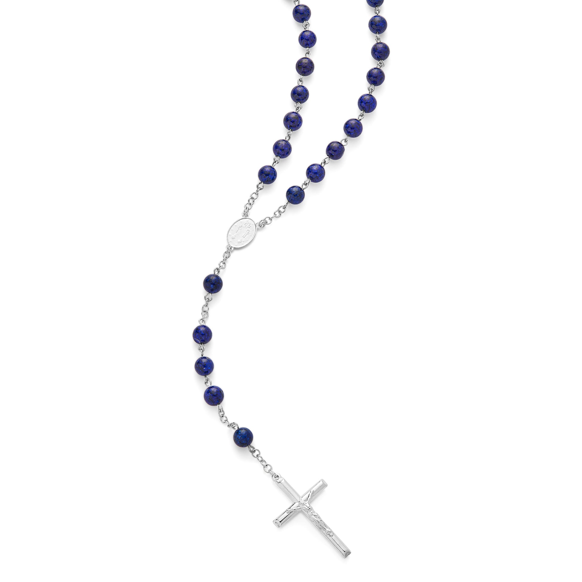 MONDO CATTOLICO ROMA Rosary 58 cm (22.83 in) / 80 cm (31.50 in) / 8 mm (0.31 in) Sterling Silver Rosary with Lapis Lazuli Beads