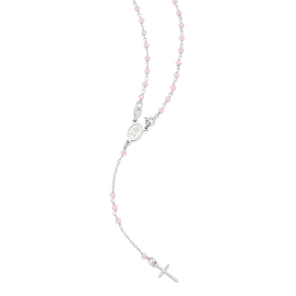 MONDO CATTOLICO ROMA Rosary 35 cm (13.78 in) / 50 cm (19.69 in) / 3 mm (0.12 in) Sterling Silver Rosary with Light Pink Beads