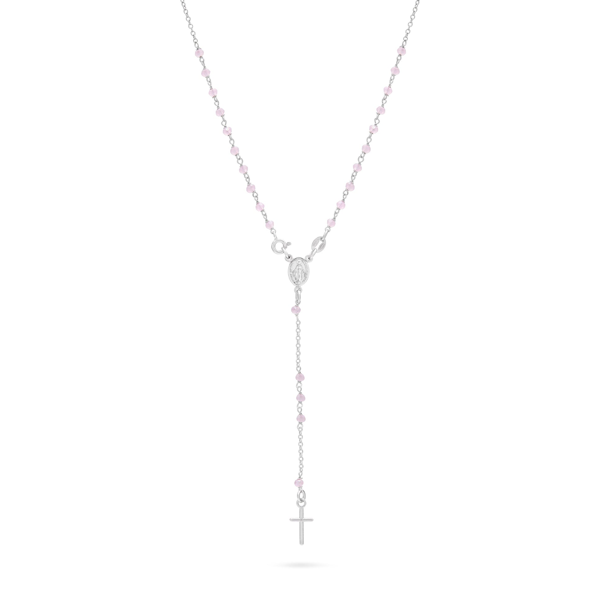 MONDO CATTOLICO ROMA Rosary 35 cm (13.78 in) / 50 cm (19.69 in) / 3 mm (0.12 in) Sterling Silver Rosary with Light Pink Beads