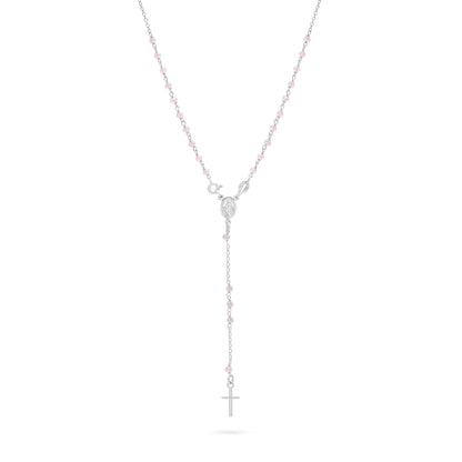 MONDO CATTOLICO ROMA Rosary 35 cm (13.78 in) / 50 cm (19.69 in) / 3 mm (0.12 in) Sterling Silver Rosary with Light Pink Beads