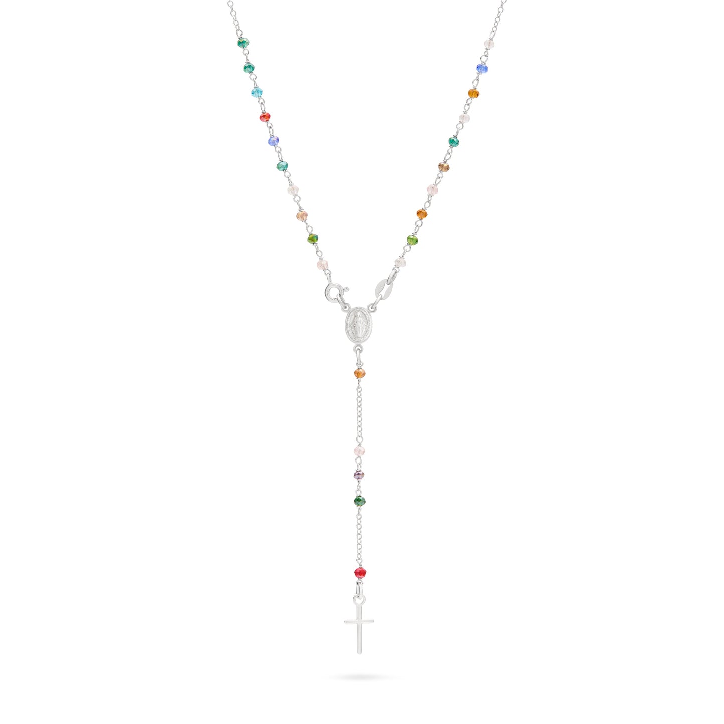 MONDO CATTOLICO ROMA Rosary 35 cm (13.78 in) / 50 cm (19.69 in) / 3 mm (0.12 in) Sterling Silver Rosary with Multicolored Beads