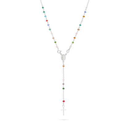 MONDO CATTOLICO ROMA Rosary 35 cm (13.78 in) / 50 cm (19.69 in) / 3 mm (0.12 in) Sterling Silver Rosary with Multicolored Beads