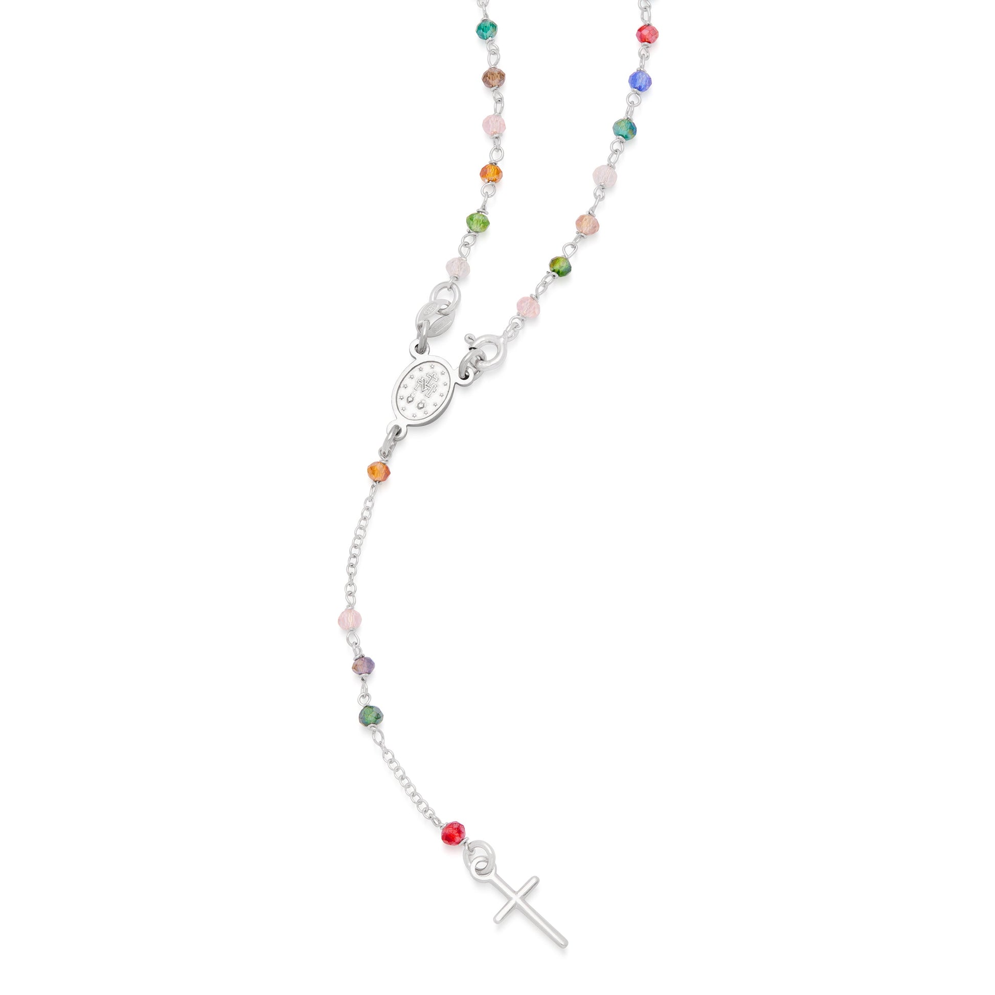 MONDO CATTOLICO ROMA Rosary 35 cm (13.78 in) / 50 cm (19.69 in) / 3 mm (0.12 in) Sterling Silver Rosary with Multicolored Beads