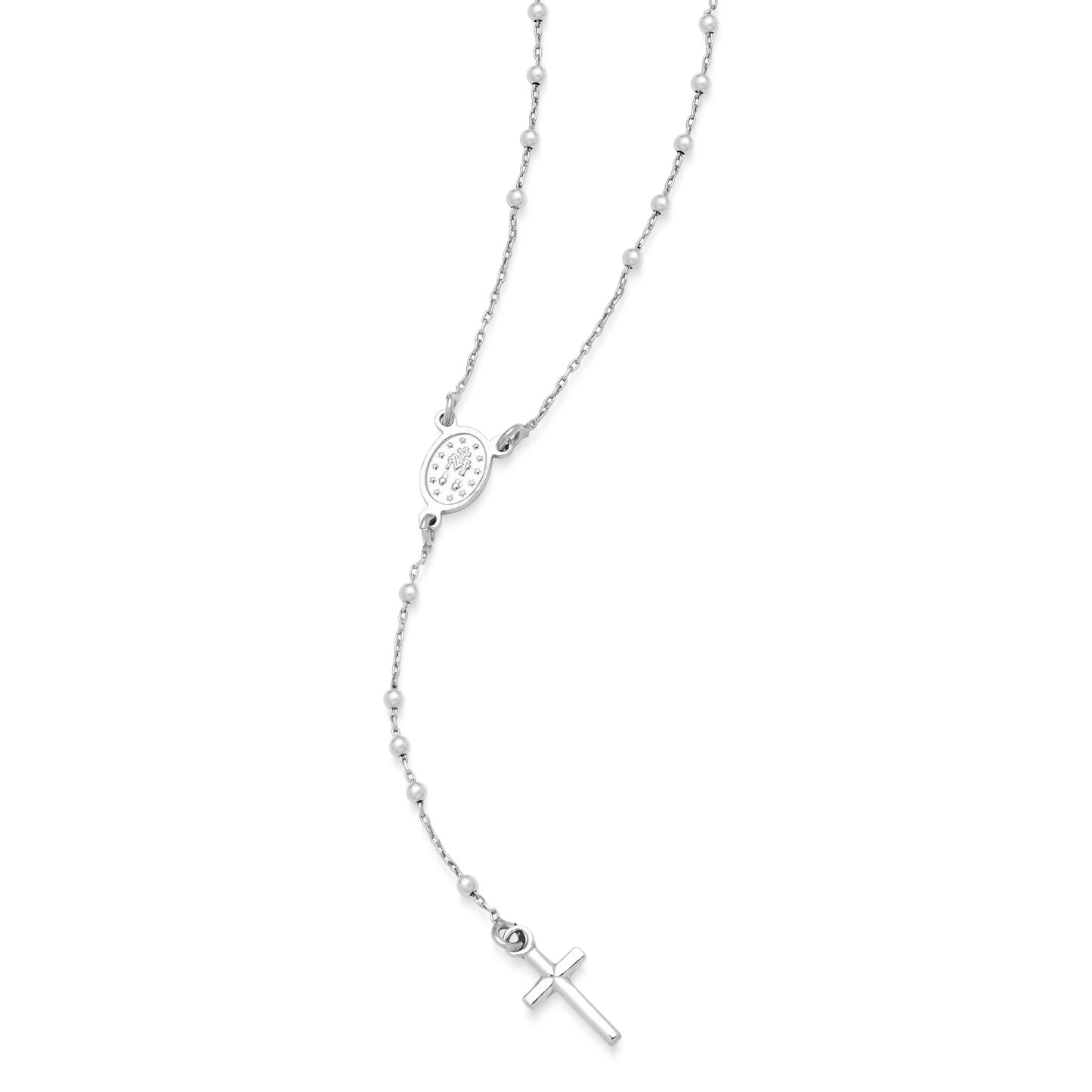 MONDO CATTOLICO ROMA Rosary 30 cm (11.81 in) / 44 cm (17.32 in) / 1.80 mm (0.07 in) Sterling Silver Rosary with Small Beads