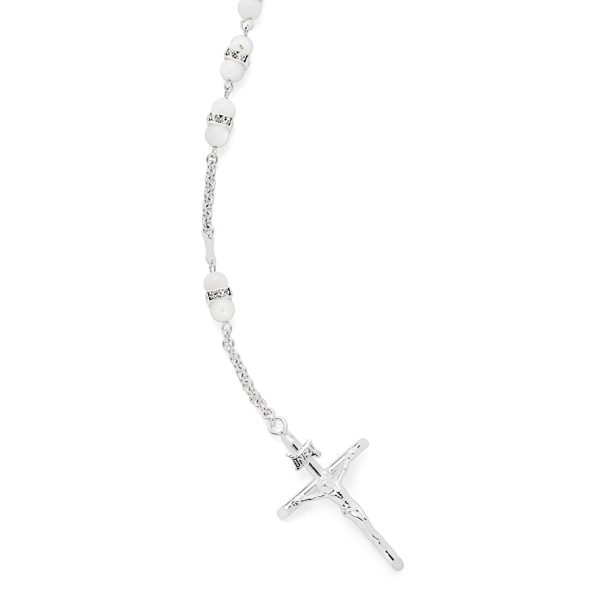 MONDO CATTOLICO ROMA Wedding Lazo 140 cm (55.12 in) / 118 cm (46.46 in) / 12 x 6 mm (0.47 x 0.24 in) Sterling Silver Wedding Lazo with Mother-of-pearl Beads and Cubic Zirconia