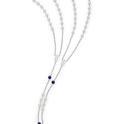 MONDO CATTOLICO ROMA Wedding Lazo 140 cm (55.12 in) / 125 cm (49.21 in) / 8 mm (0.31 in) Sterling Silver Wedding Lazo with Pearl and Blue Beads