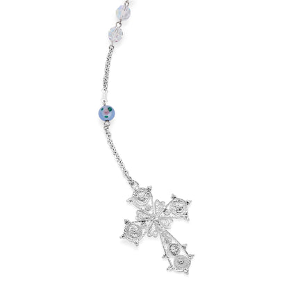 MONDO CATTOLICO ROMA Wedding Lazo 145 cm (57.09 in) / 125 cm (49.21 in) / 8 mm (0.31 in) Sterling Silver Wedding Lazo with Pearl and Blue Lampwork Beads