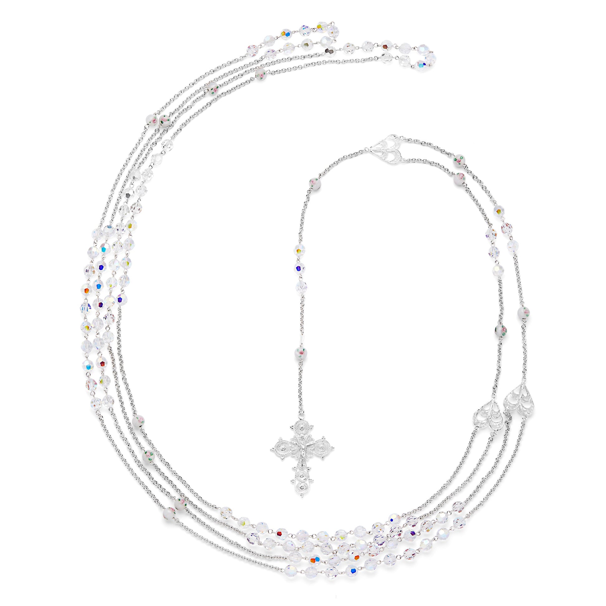 MONDO CATTOLICO ROMA Wedding Lazo 145 cm (57.09 in) / 125 cm (49.21 in) / 8 mm (0.31 in) Sterling Silver Wedding Lazo with Pearl and White Lampwork Beads