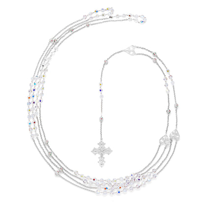 MONDO CATTOLICO ROMA Wedding Lazo 145 cm (57.09 in) / 125 cm (49.21 in) / 8 mm (0.31 in) Sterling Silver Wedding Lazo with Pearl and White Lampwork Beads