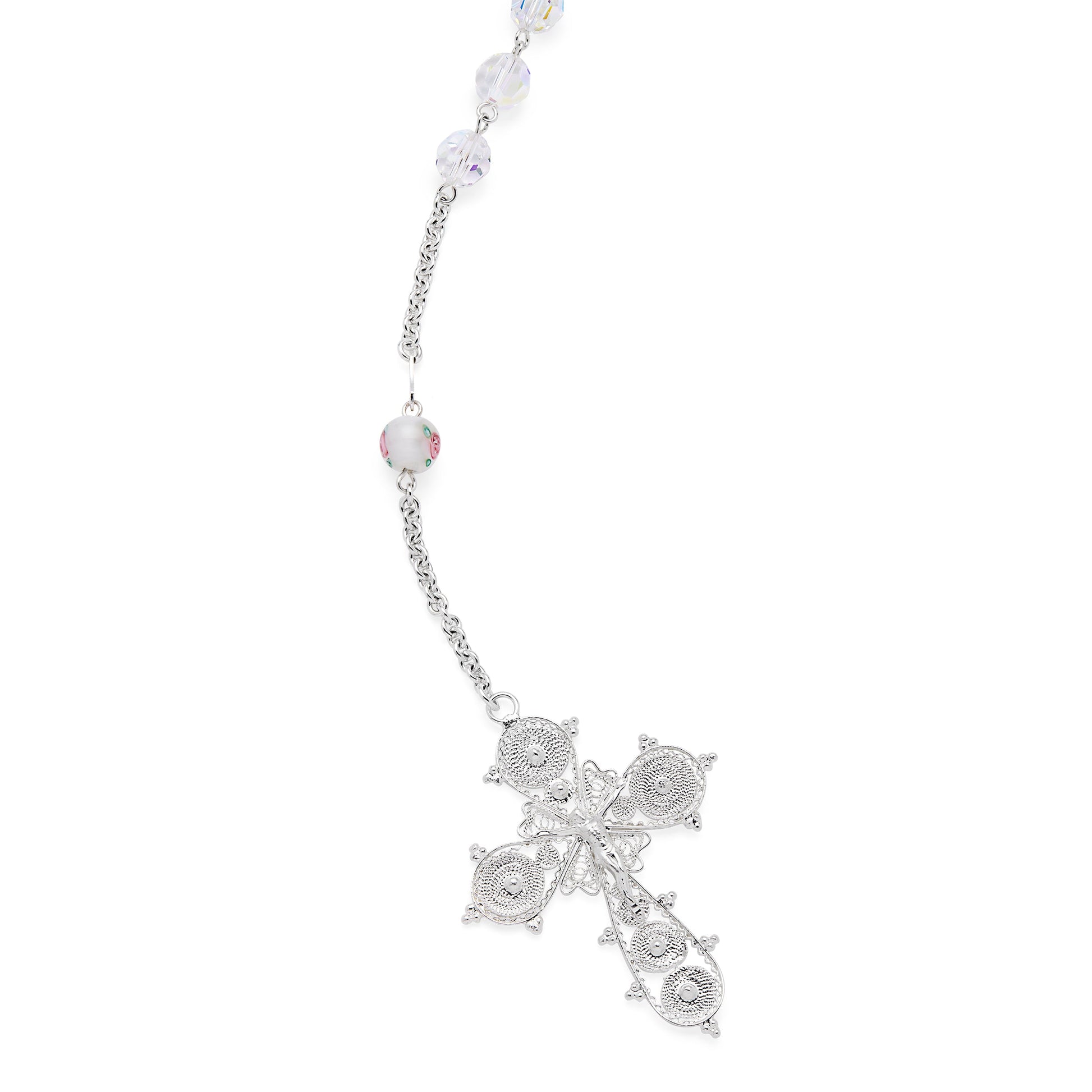 MONDO CATTOLICO ROMA Wedding Lazo 145 cm (57.09 in) / 125 cm (49.21 in) / 8 mm (0.31 in) Sterling Silver Wedding Lazo with Pearl and White Lampwork Beads