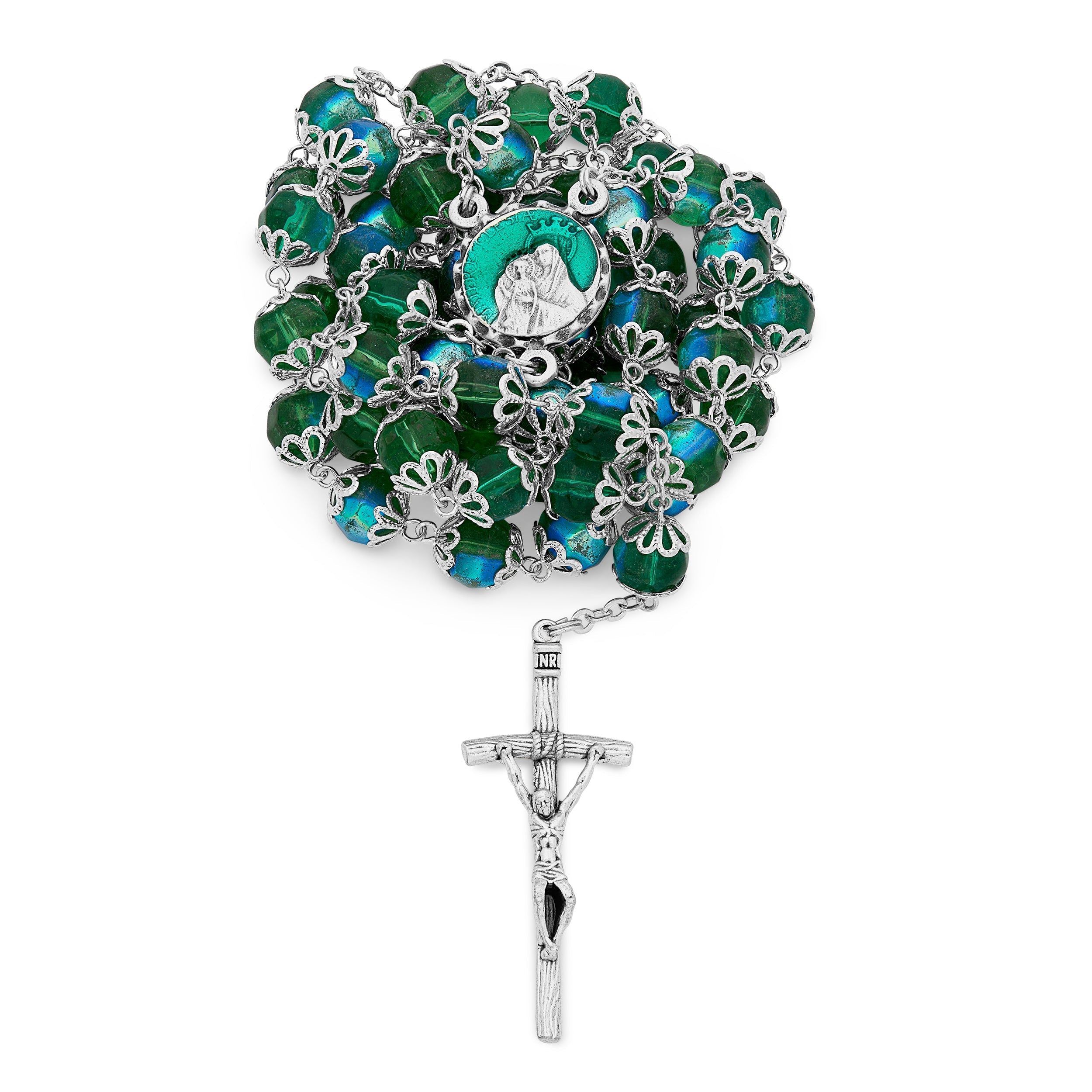 Shade of Green Crystal 5 sale Decade Jacobs Ladder Style Catholic Rosary