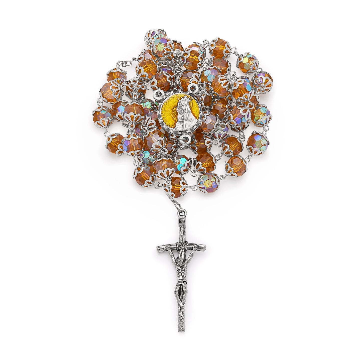 MONDO CATTOLICO ROMA Prayer Beads 54.50 cm (21.46 in) / 8 mm (0.31 in) / 76 cm (29.92 in) Totus Tuus Virgin Mary Topaz Color Crystal Rosary