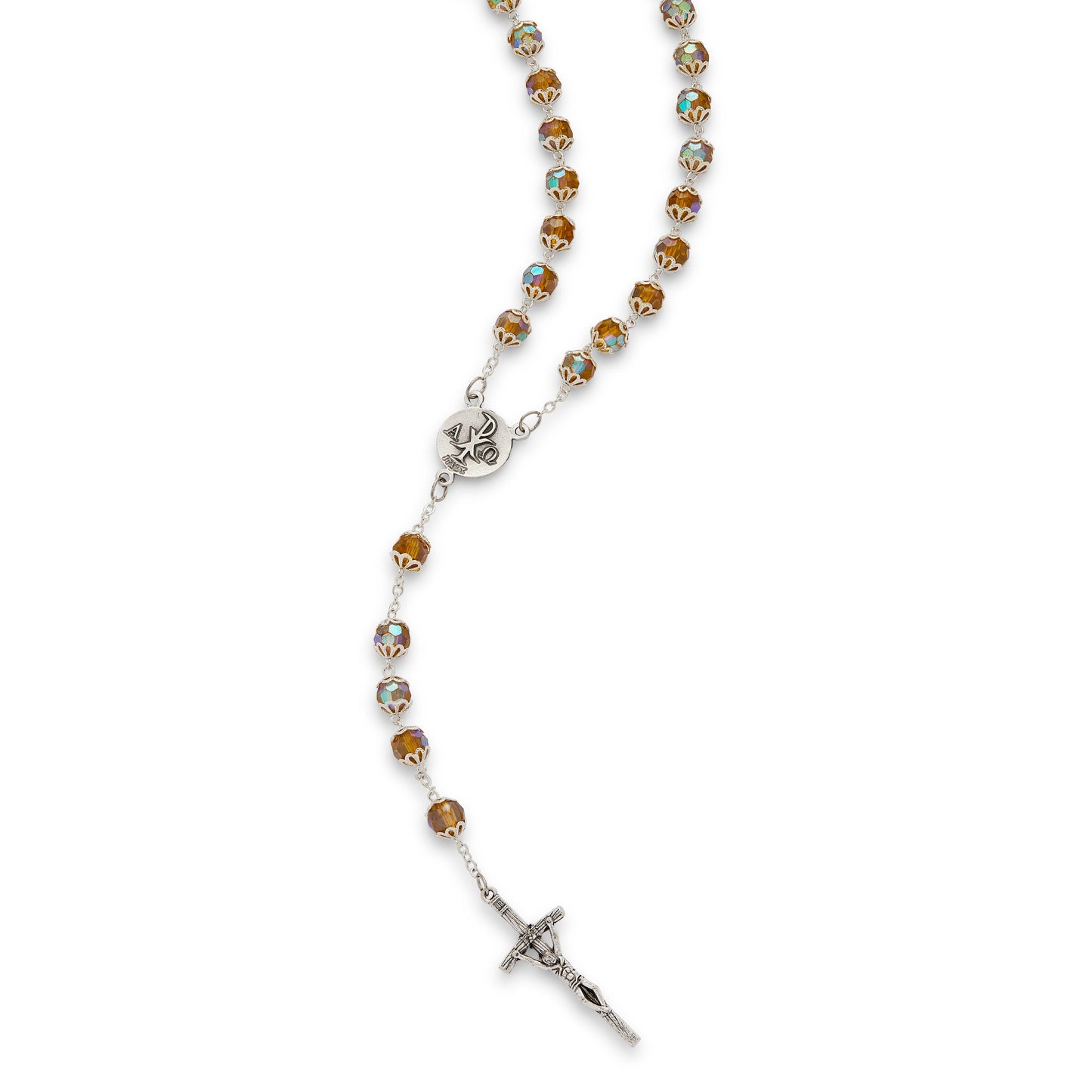 MONDO CATTOLICO ROMA Prayer Beads 54.50 cm (21.46 in) / 8 mm (0.31 in) / 76 cm (29.92 in) Totus Tuus Virgin Mary Topaz Color Crystal Rosary