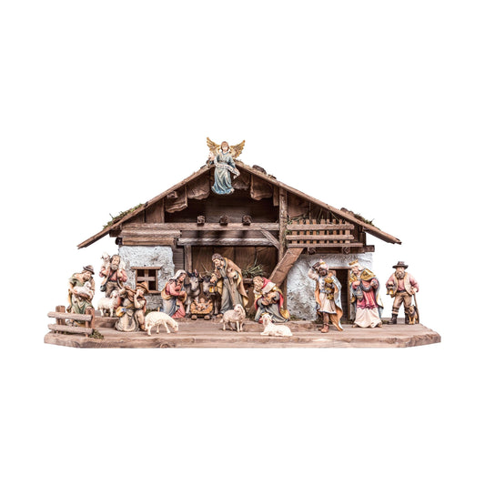 Mondo Cattolico Nativity 60 cm (23.62 in) / 30 cm (11.81 in) / 11 cm (4.33 in) Traditional Wooden Nativity Scene with the Three Magi and Shepherds