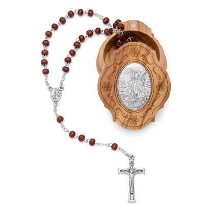 MONDO CATTOLICO ROMA Rosary Box 5x6 cm (1.97x2.36 in) / 4 mm (0.15 in) / 38 cm (14.96 in) Ulive Wood Guardian Angel Rosary Case With Wood Rosary