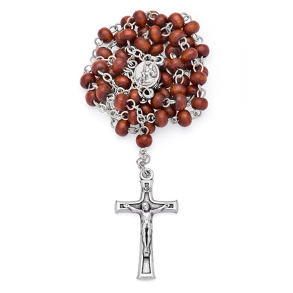 MONDO CATTOLICO ROMA Rosary Box 5x6 cm (1.97x2.36 in) / 4 mm (0.15 in) / 38 cm (14.96 in) Ulive Wood Guardian Angel Rosary Case With Wood Rosary