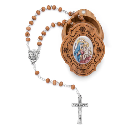 MONDO CATTOLICO ROMA Rosary Box 5x6 cm (1.97x2.36 in) / 4 mm (0.15 in) / 38 cm (14.96 in) Ulive Wood Scapular Rosary Case With Wood Rosary