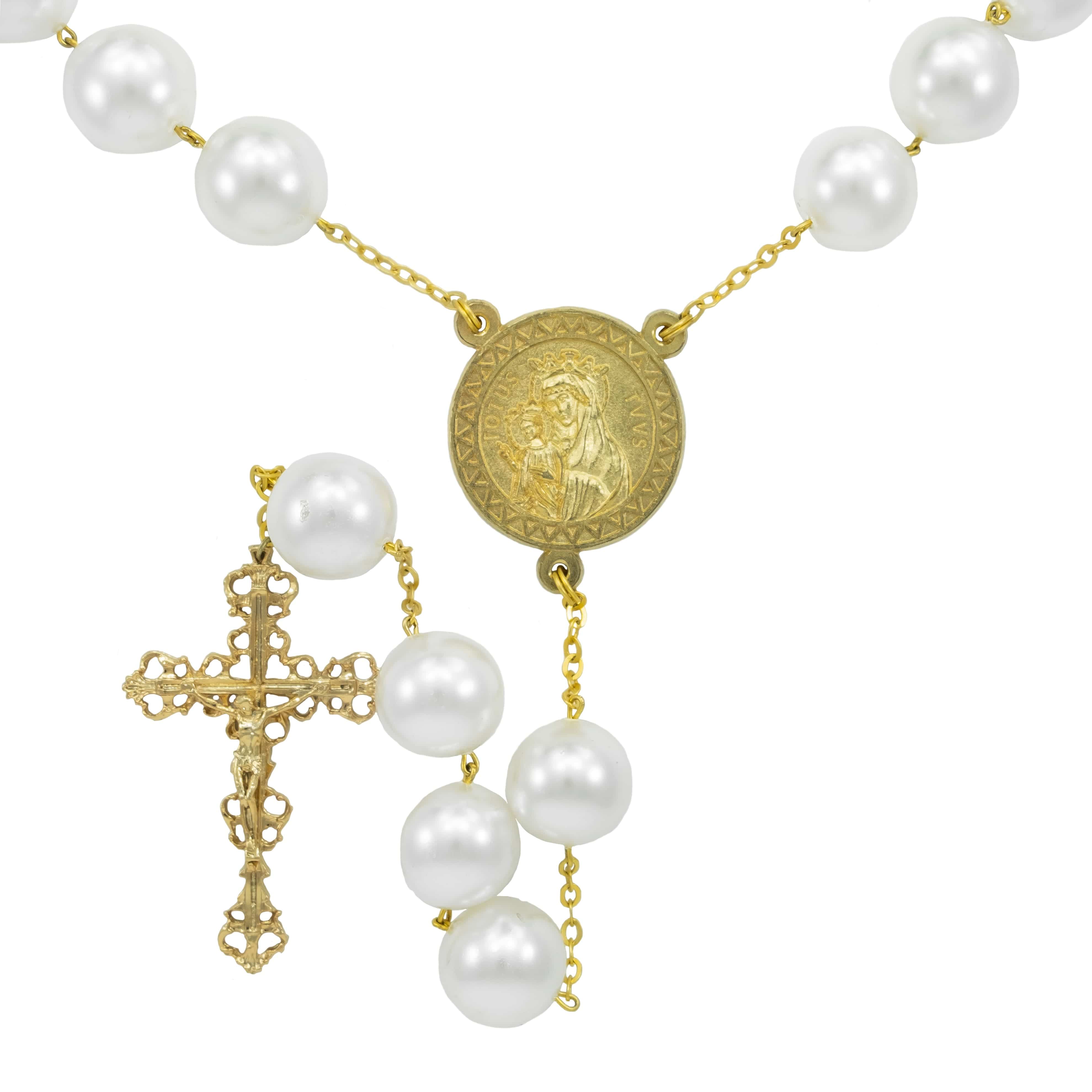 Victoria Handmade Pearl Necklace Imitation White Crystal Beads Pearl Rosary  Style Long Necklace Adjustable Gothic Cross