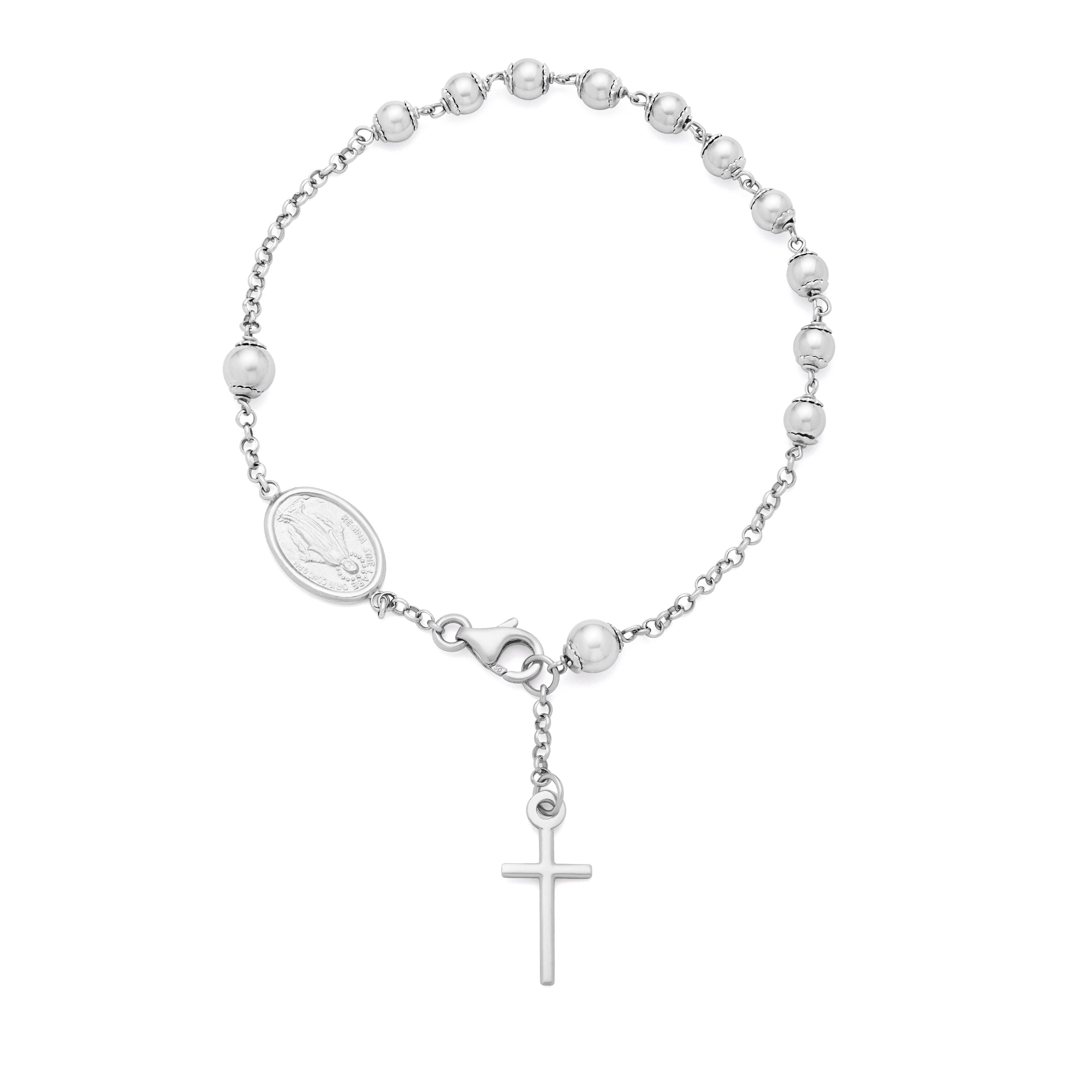 White Gold Bracelet with Miraculous Medal and Final Cross Pendant ...