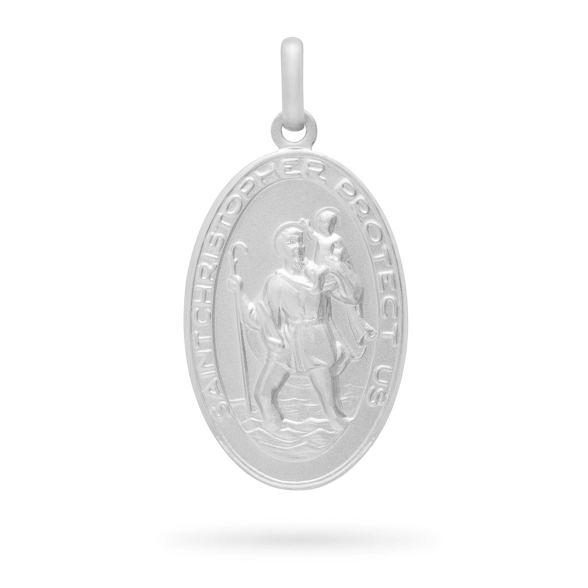 MONDO CATTOLICO ROMA White Gold Oval Medal of Saint Christopher