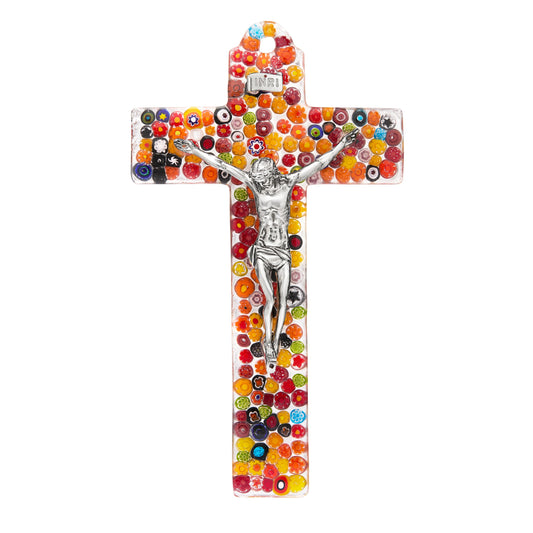 MONDO CATTOLICO ROMA Cross 24 cm (9.45 in) Wide Millefiori Murano Glass Crucifix