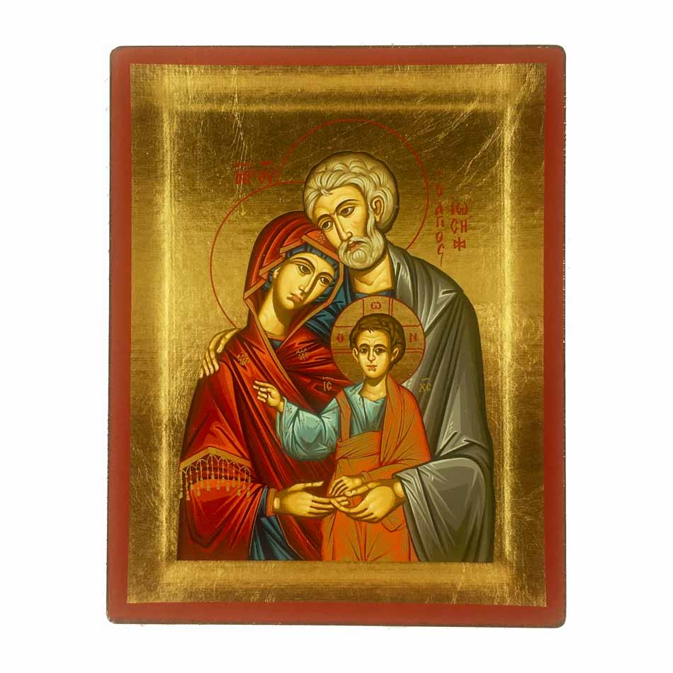 Wooden Icon with Red Frame of the Holy Family | MONDO CATTOLICO