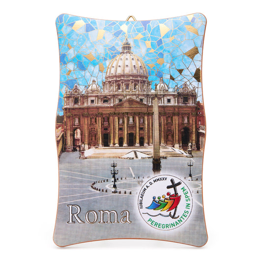 MONDO CATTOLICO ROMA Panel 7 x 10 cm (2.76 x 3.94 in) Wooden Jubilee 2025 Panel with St. Peter's Basilica