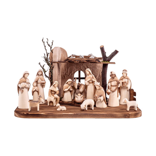 Mondo Cattolico Nativity 40 cm (15.75 in) / 22 cm (8.66 in) / 12 cm (4.72 in) Wooden Nativity Scene Modern Style with the Three Magi and Shepherds